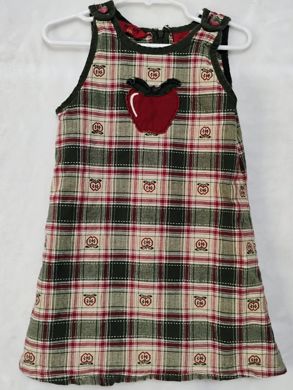 Vtg Krazy Kat Girls 4/5 Apple Jumper Dress 4T Cottagecore Farmhouse Plaid T